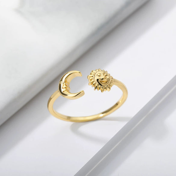 Unisex Simple Sun Moon Opening Adjustable Copper Ring With Electroplating