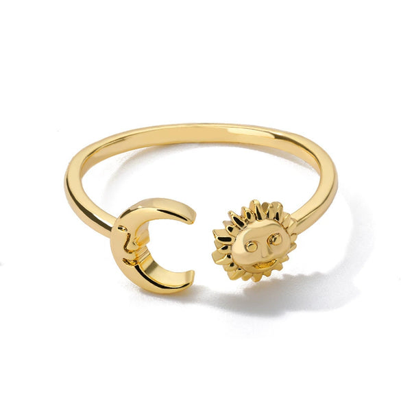 Unisex Simple Sun Moon Opening Adjustable Copper Ring With Electroplating