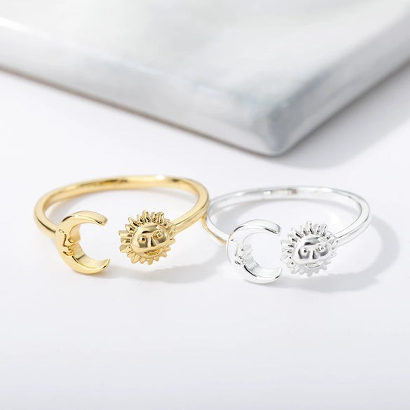 Unisex Simple Sun Moon Opening Adjustable Copper Ring With Electroplating