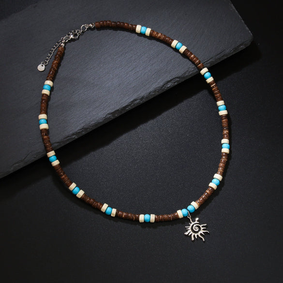 Unisex Sports Style Titanium Steel And Stainless Steel Rice Bead Chain Clavicle Necklace With Geometric Design By Seiko