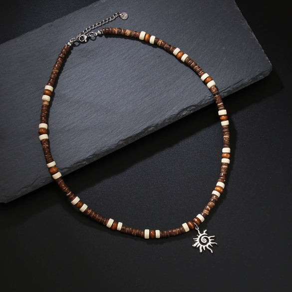 Unisex Sports Style Titanium Steel And Stainless Steel Rice Bead Chain Clavicle Necklace With Geometric Design By Seiko