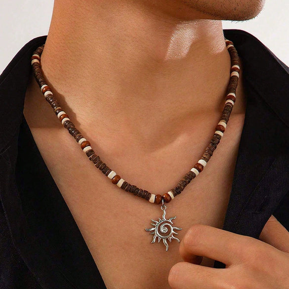 Unisex Sports Style Titanium Steel And Stainless Steel Rice Bead Chain Clavicle Necklace With Geometric Design By Seiko