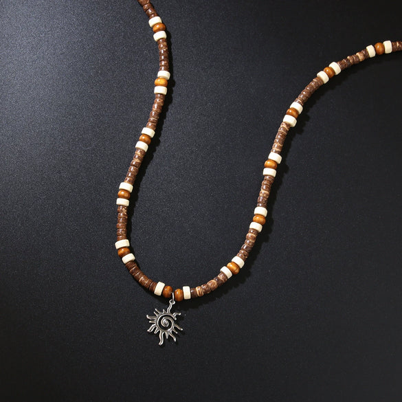 Unisex Sports Style Titanium Steel And Stainless Steel Rice Bead Chain Clavicle Necklace With Geometric Design By Seiko