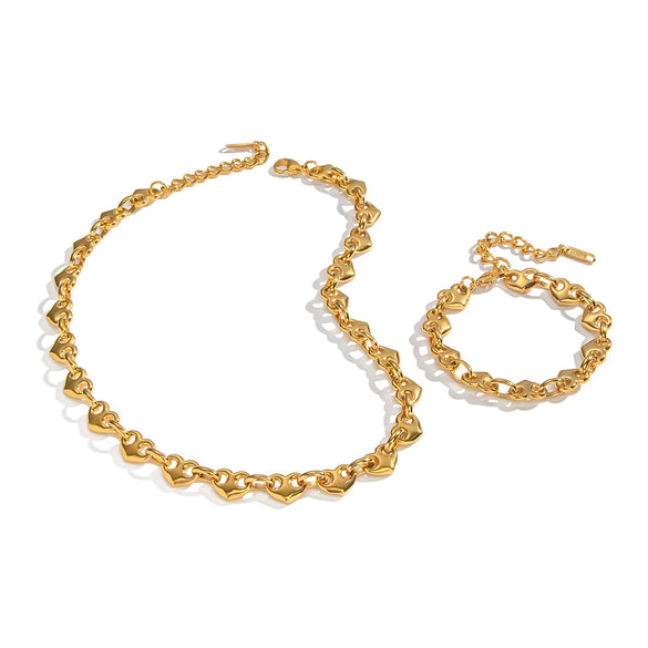 Unisex Stainless Steel And Titanium Steel Handmade Heart Water Drop Bell Pattern Electroplated Necklace And Bracelet Set