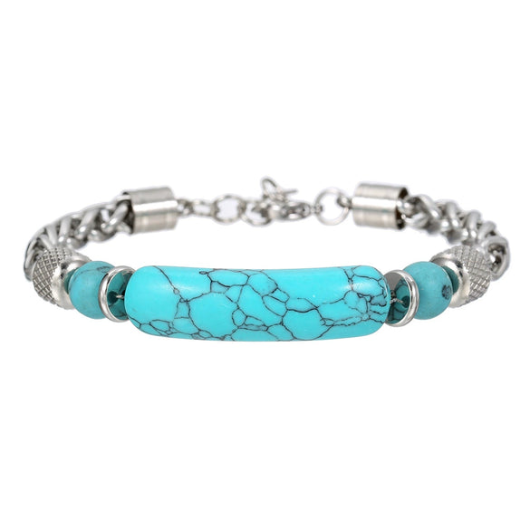 Unisex Stainless Steel And Turquoise Geometric Handmade Beaded Bracelet