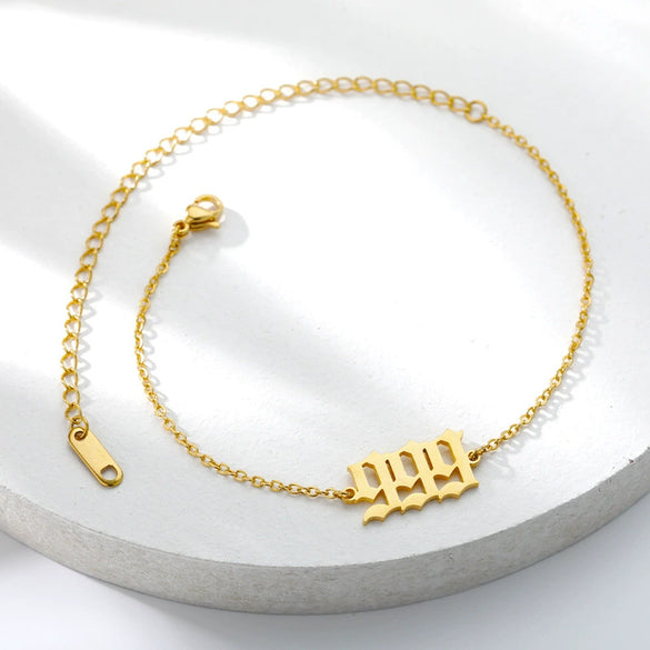 Unisex Stainless Steel Anklet With Letters Numbers Text Pattern
