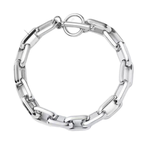 Unisex Stainless Steel Cuban Chain Bracelet With Geometric Cross Link Design And Electroplated Industrial Style
