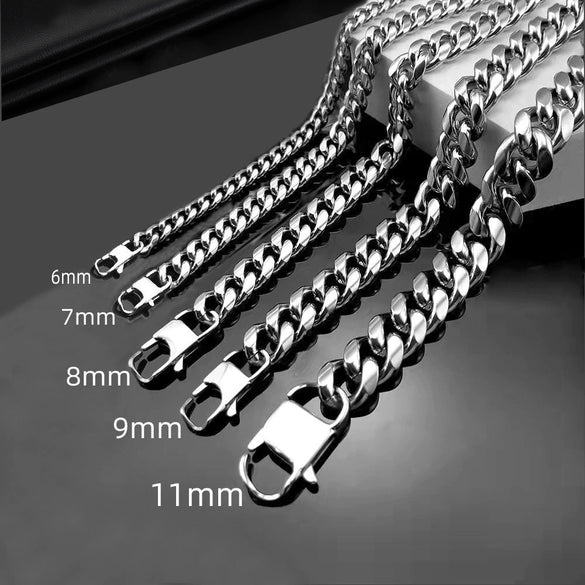 Unisex Stainless Steel Cuban Link Chain Bracelet And Necklace With Polished Star Pendant Sporty Jewelry