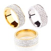 Unisex Stainless Steel Five Row Full Diamond Ring Electroplated Fashion Statement Band