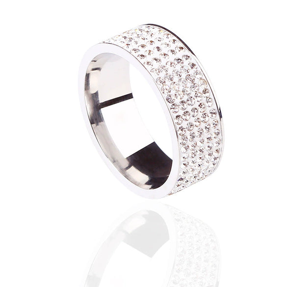 Unisex Stainless Steel Five Row Full Diamond Ring Electroplated Fashion Statement Band