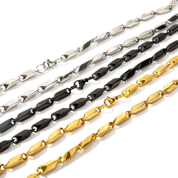 Unisex Stainless Steel Geometric Bamboo Chain Necklace With Electroplating Treatment