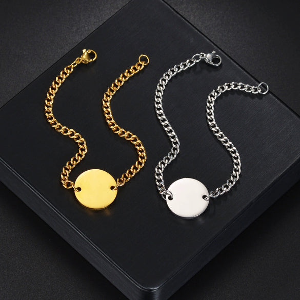 Unisex Stainless Steel Geometric Bracelet With Engraved Logo And Electroplating Treatment
