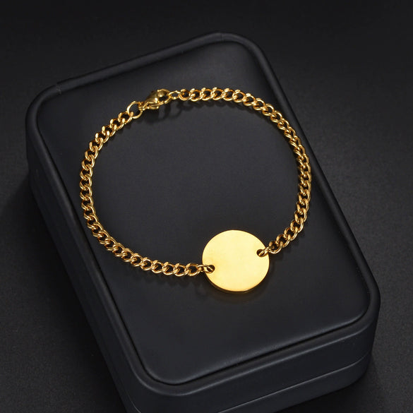 Unisex Stainless Steel Geometric Bracelet With Engraved Logo And Electroplating Treatment