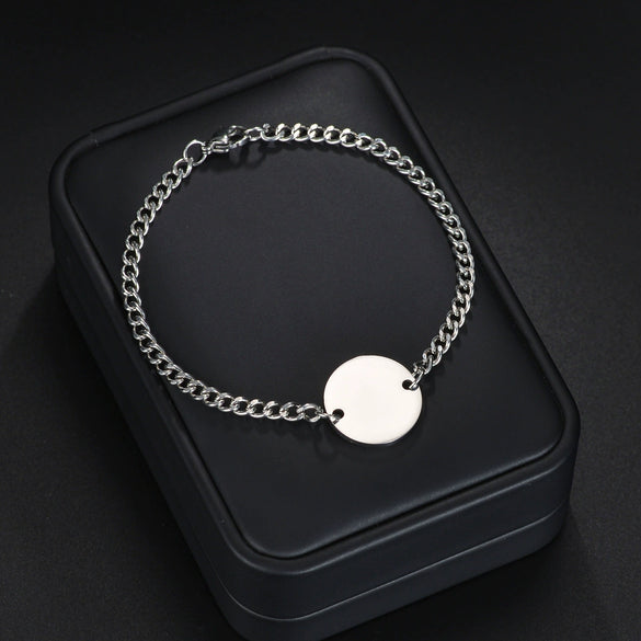 Unisex Stainless Steel Geometric Bracelet With Engraved Logo And Electroplating Treatment