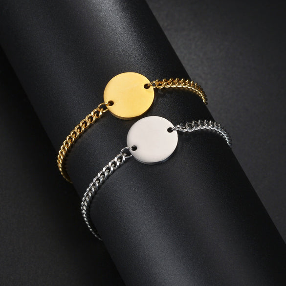 Unisex Stainless Steel Geometric Bracelet With Engraved Logo And Electroplating Treatment