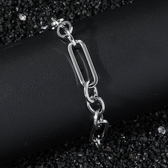 Unisex Stainless Steel Geometric Chain Bracelet With Electroplated Finish Cool Hip Hop Street Style Jewelry For Men