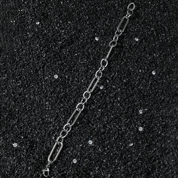 Unisex Stainless Steel Geometric Chain Bracelet With Electroplated Finish Cool Hip Hop Street Style Jewelry For Men
