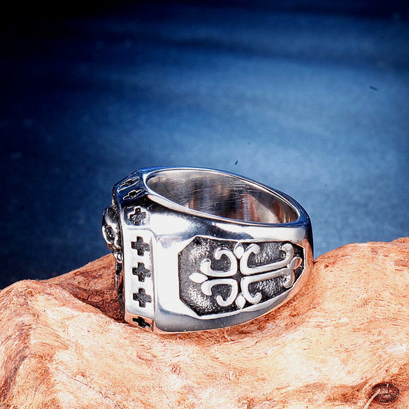 Unisex Stainless Steel Geometric Cross Ring With Oiled Finish Retro Bold Statement Jewelry