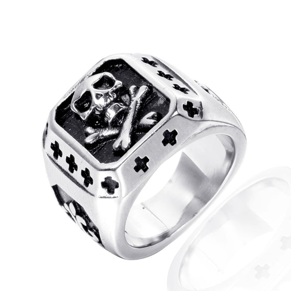 Unisex Stainless Steel Geometric Cross Ring With Oiled Finish Retro Bold Statement Jewelry