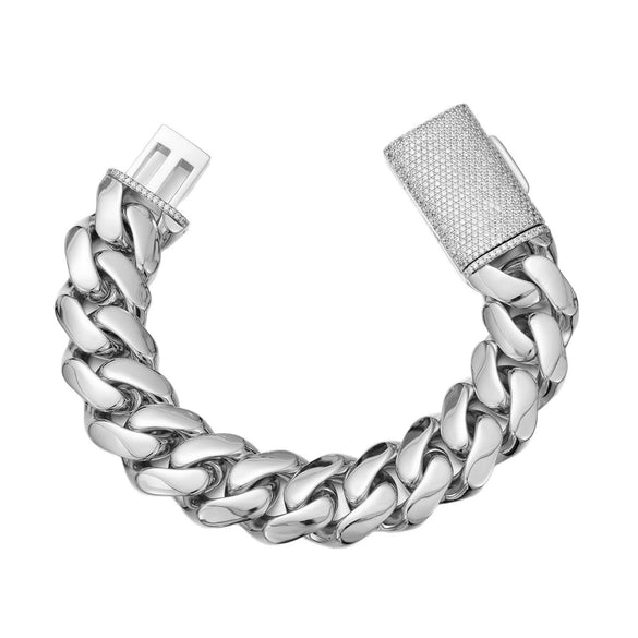 Unisex Stainless Steel Geometric Cuban Chain Necklace Polished With Zircon Diamond Buckle