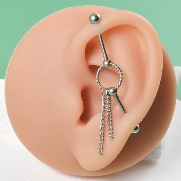 Unisex Stainless Steel Geometric Double Layer Chain Hanging Cross Detachable Ear Bridge Earrings With Electroplating