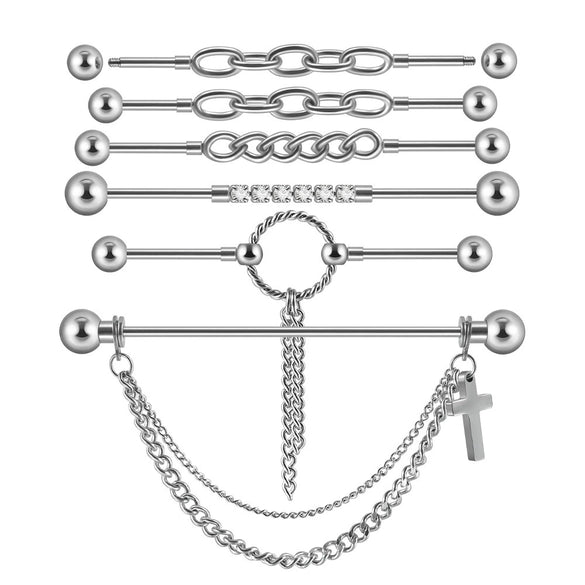 Unisex Stainless Steel Geometric Double Layer Chain Hanging Cross Detachable Ear Bridge Earrings With Electroplating