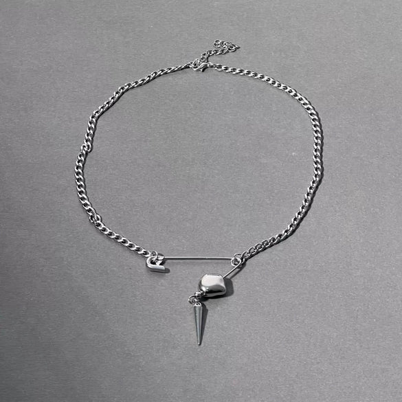 Unisex Stainless Steel Geometric Pendant Necklace With Polished Finish And Lobster Clasp Minimalist Statement Jewelry