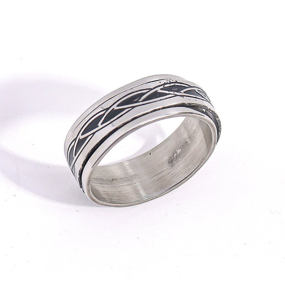 Unisex Stainless Steel Geometric Rotatable Ring With Roman Letter Design Nonfading Finish Precision Crafted Light Luxury Jewelry