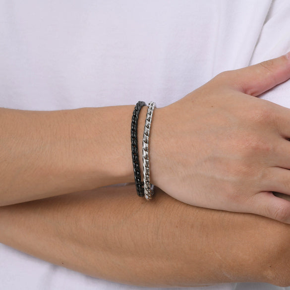 Unisex Stainless Steel Handmade Chain With Retro Old Twist Geometric Square Design And Electroplating