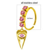 Unisex Stainless Steel Heart Shaped Nose Ring With Flower Pattern And Electroplating Treatment
