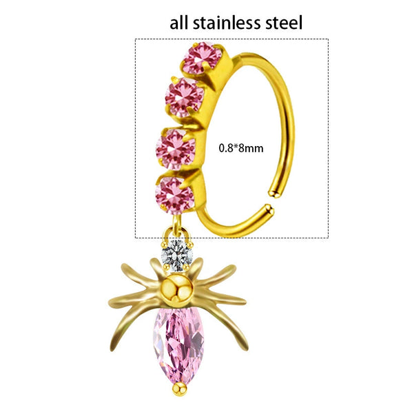 Unisex Stainless Steel Heart Shaped Nose Ring With Flower Pattern And Electroplating Treatment