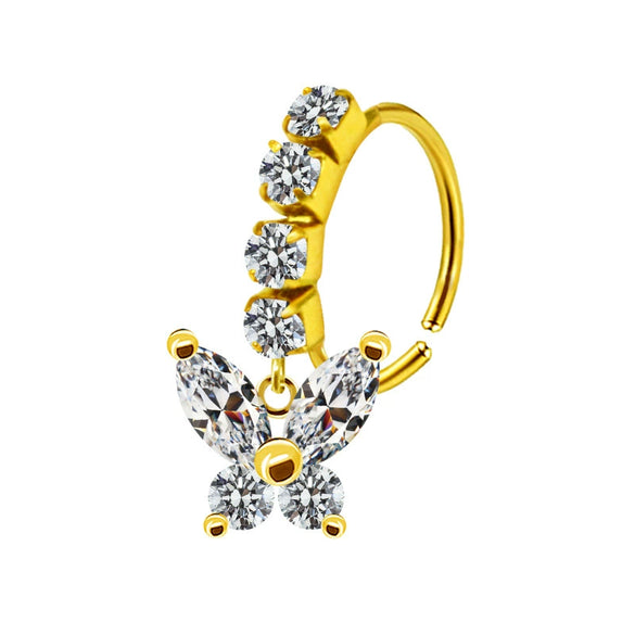 Unisex Stainless Steel Heart Shaped Nose Ring With Flower Pattern And Electroplating Treatment