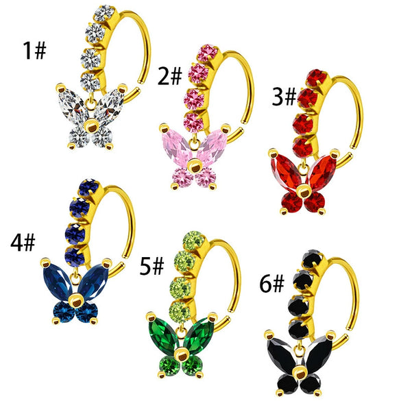Unisex Stainless Steel Heart Shaped Nose Ring With Flower Pattern And Electroplating Treatment