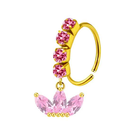 Unisex Stainless Steel Heart Shaped Nose Ring With Flower Pattern And Electroplating Treatment