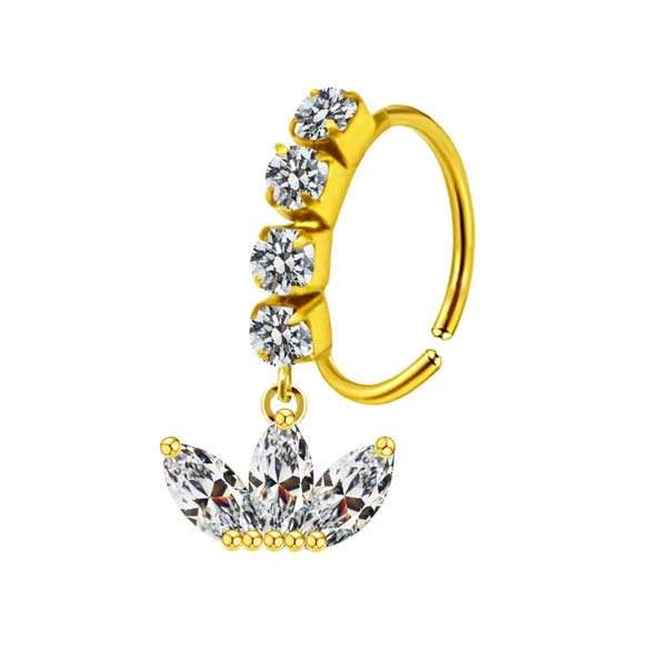 Unisex Stainless Steel Heart Shaped Nose Ring With Flower Pattern And Electroplating Treatment