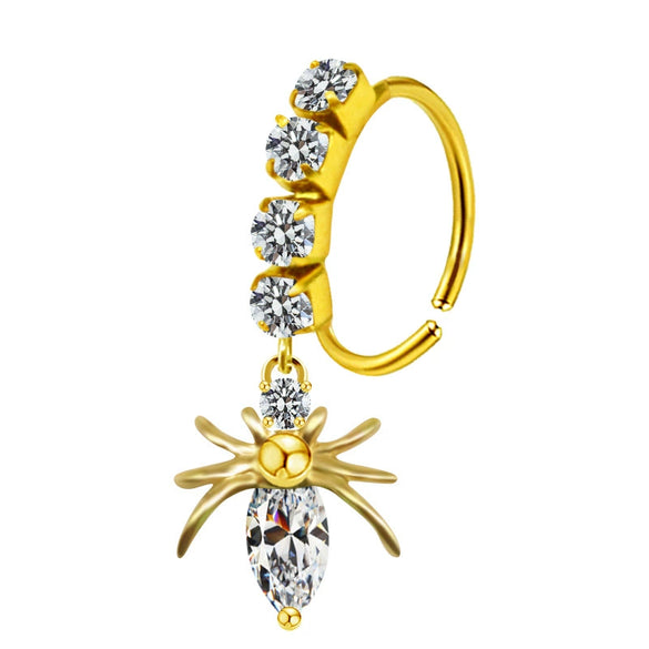 Unisex Stainless Steel Heart Shaped Nose Ring With Flower Pattern And Electroplating Treatment