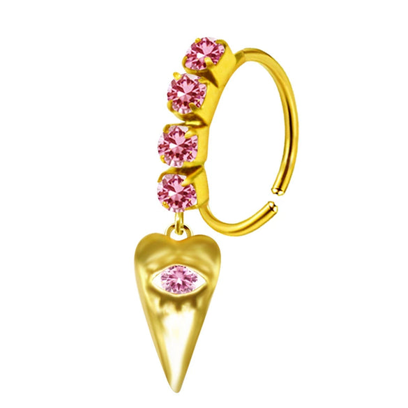 Unisex Stainless Steel Heart Shaped Nose Ring With Flower Pattern And Electroplating Treatment