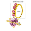 Unisex Stainless Steel Heart Shaped Nose Ring With Flower Pattern And Electroplating Treatment