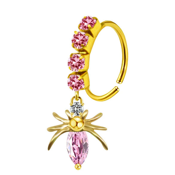 Unisex Stainless Steel Heart Shaped Nose Ring With Flower Pattern And Electroplating Treatment