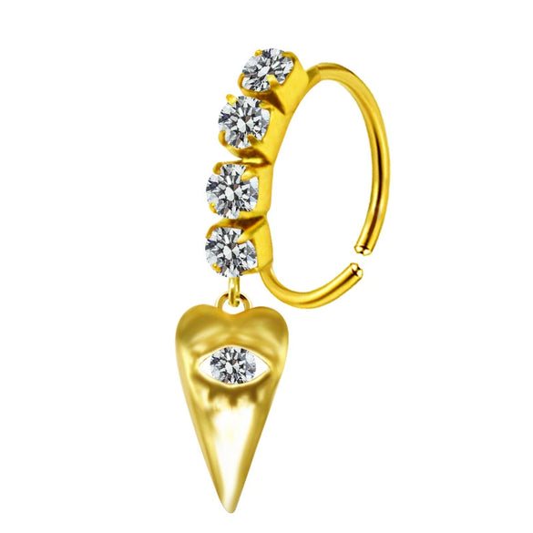 Unisex Stainless Steel Heart Shaped Nose Ring With Flower Pattern And Electroplating Treatment