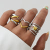 Unisex Stainless Steel Hollow Heart And Ushaped Flower Geometric Rings With Vacuum Furnace Electroplating