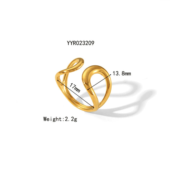 Unisex Stainless Steel Irregular Adjustable Opening Ring With Linear Lava Design And Vacuum Real Gold Pvd Furnace Electroplating