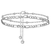 Unisex Stainless Steel Layered Anklet With Cuban Chain And Bead Chain Geometric Minimalist Double Layer Ankle Chain