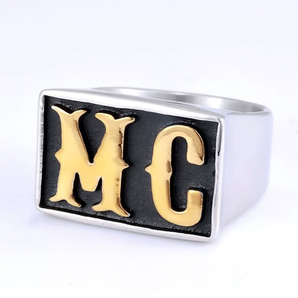Unisex Stainless Steel Letter Mc Drop Glue Ring With Personality Style And Oil Applied Processing