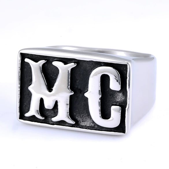 Unisex Stainless Steel Letter Mc Drop Glue Ring With Personality Style And Oil Applied Processing