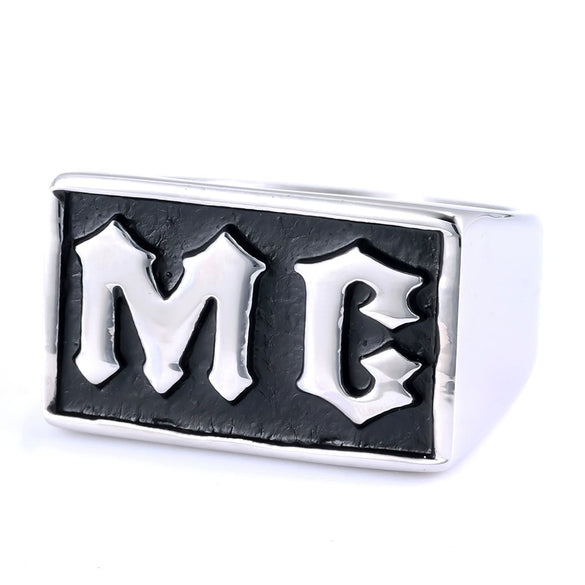 Unisex Stainless Steel Letter Mc Drop Glue Ring With Personality Style And Oil Applied Processing
