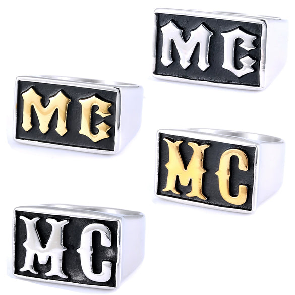 Unisex Stainless Steel Letter Mc Drop Glue Ring With Personality Style And Oil Applied Processing