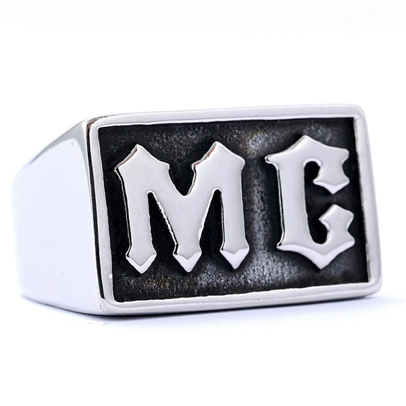 Unisex Stainless Steel Letter Mc Drop Glue Ring With Personality Style And Oil Applied Processing