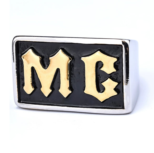 Unisex Stainless Steel Letter Mc Drop Glue Ring With Personality Style And Oil Applied Processing