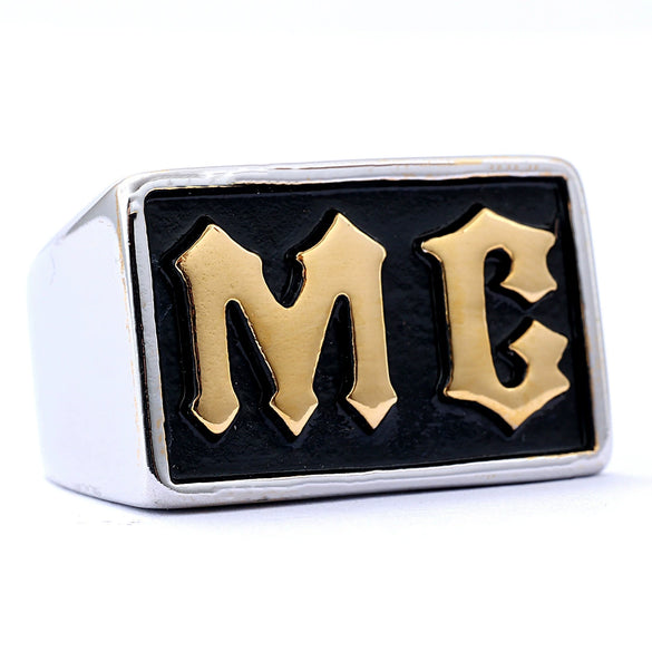 Unisex Stainless Steel Letter Mc Drop Glue Ring With Personality Style And Oil Applied Processing